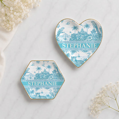 French Riviera Collection & Toile De Jouy Pattern Aquamarina - Personalized Jewelry Dish-Myprintsy