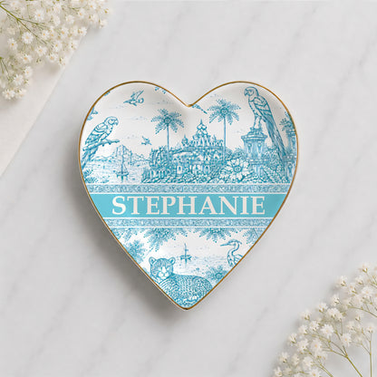 French Riviera Collection & Toile De Jouy Pattern Aquamarina - Personalized Jewelry Dish-Myprintsy