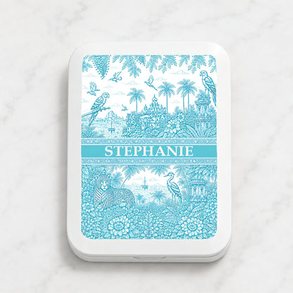 French Riviera Collection & Toile De Jouy Pattern Aquamarina - Personalized LED Pocket Mirror-Myprintsy