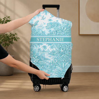 French Riviera Collection & Toile De Jouy Pattern Aquamarina - Personalized Luggage Cover-Myprintsy