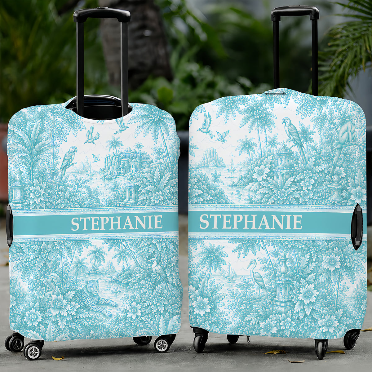 French Riviera Collection & Toile De Jouy Pattern Aquamarina - Personalized Luggage Cover-Myprintsy