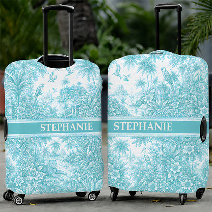 French Riviera Collection & Toile De Jouy Pattern Aquamarina - Personalized Luggage Cover-Myprintsy