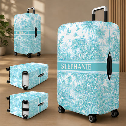 French Riviera Collection & Toile De Jouy Pattern Aquamarina - Personalized Luggage Cover-Myprintsy