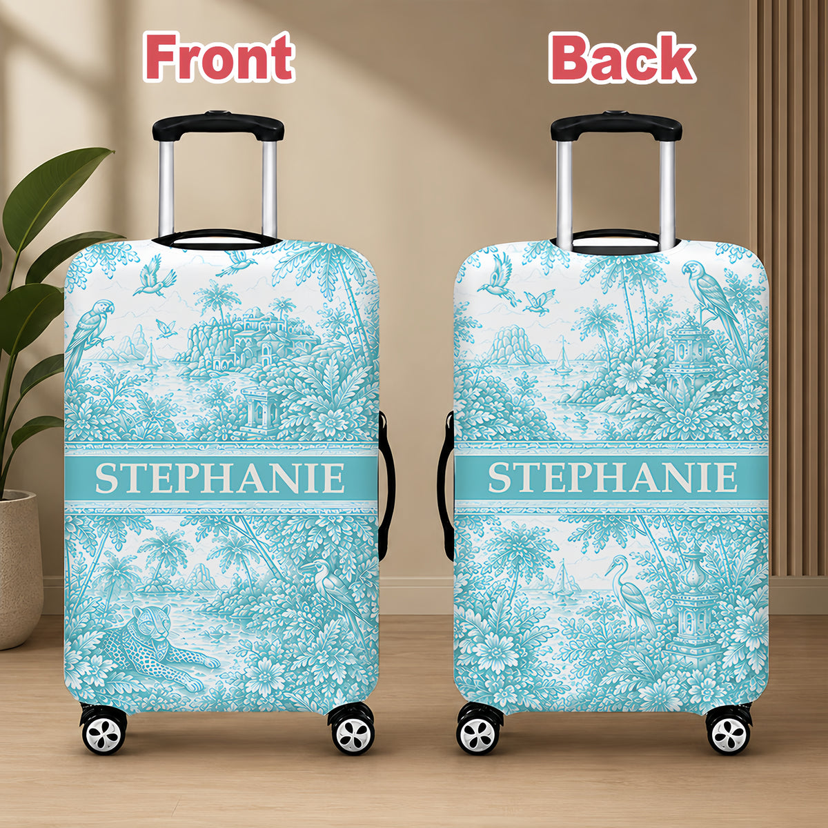 French Riviera Collection & Toile De Jouy Pattern Aquamarina - Personalized Luggage Cover-Myprintsy