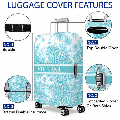 French Riviera Collection & Toile De Jouy Pattern Aquamarina - Personalized Luggage Cover-Myprintsy