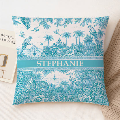 French Riviera Collection & Toile De Jouy Pattern Aquamarina - Personalized Pillow - Decorative Pillows For Couch-Myprintsy