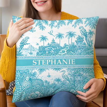 French Riviera Collection & Toile De Jouy Pattern Aquamarina - Personalized Pillow - Decorative Pillows For Couch-Myprintsy