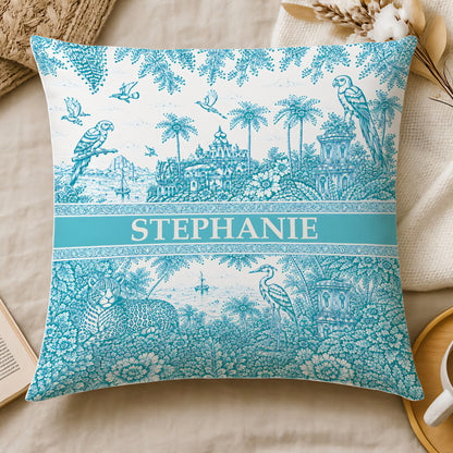 French Riviera Collection & Toile De Jouy Pattern Aquamarina - Personalized Pillow - Decorative Pillows For Couch-Myprintsy
