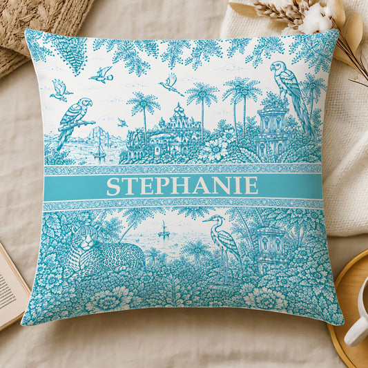 French Riviera Collection & Toile De Jouy Pattern Aquamarina - Personalized Pillow - Decorative Pillows For Couch-Myprintsy
