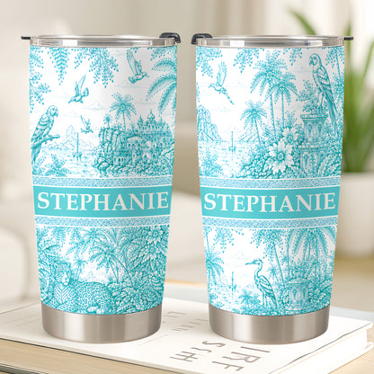 French Riviera Collection & Toile De Jouy Pattern Aquamarina - Personalized Travellling Tumbler Cup-Myprintsy