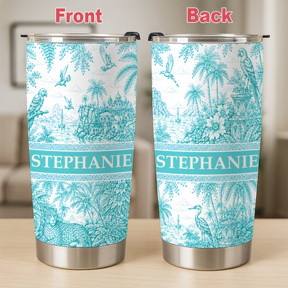 French Riviera Collection & Toile De Jouy Pattern Aquamarina - Personalized Travellling Tumbler Cup-Myprintsy