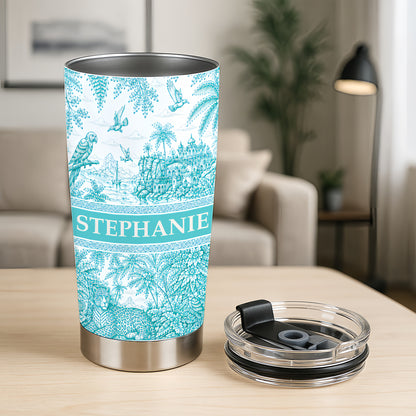 French Riviera Collection & Toile De Jouy Pattern Aquamarina - Personalized Travellling Tumbler Cup-Myprintsy