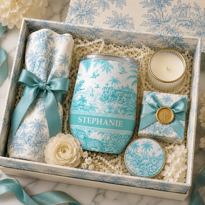 French Riviera Collection & Toile De Jouy Pattern Aquamarina - Personalized Wine Tumbler-Myprintsy
