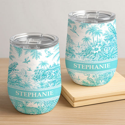 French Riviera Collection & Toile De Jouy Pattern Aquamarina - Personalized Wine Tumbler-Myprintsy