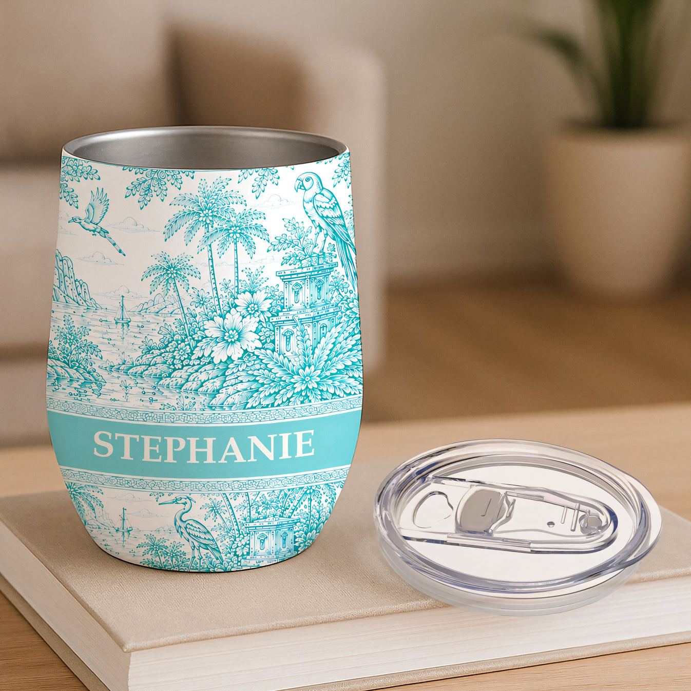 French Riviera Collection & Toile De Jouy Pattern Aquamarina - Personalized Wine Tumbler-Myprintsy