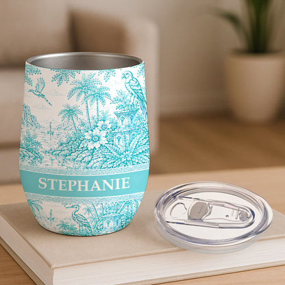 French Riviera Collection & Toile De Jouy Pattern Aquamarina - Personalized Wine Tumbler-Myprintsy