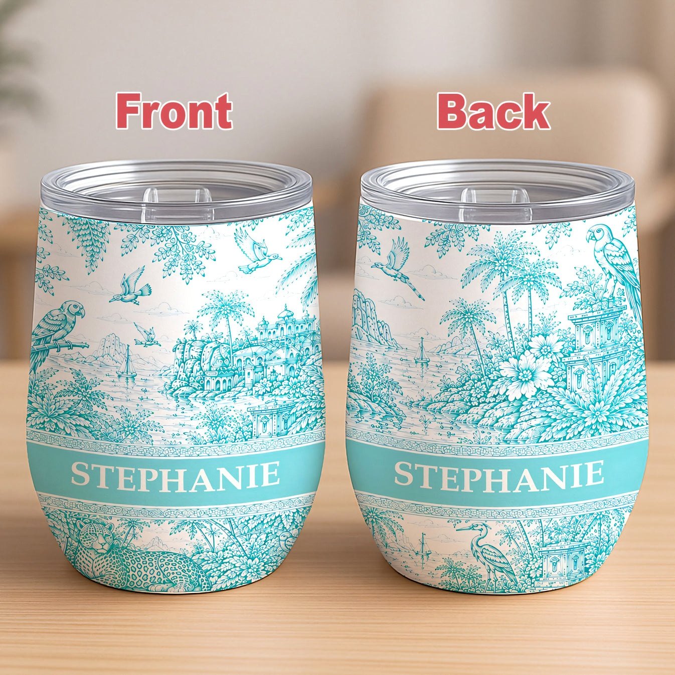 French Riviera Collection & Toile De Jouy Pattern Aquamarina - Personalized Wine Tumbler-Myprintsy