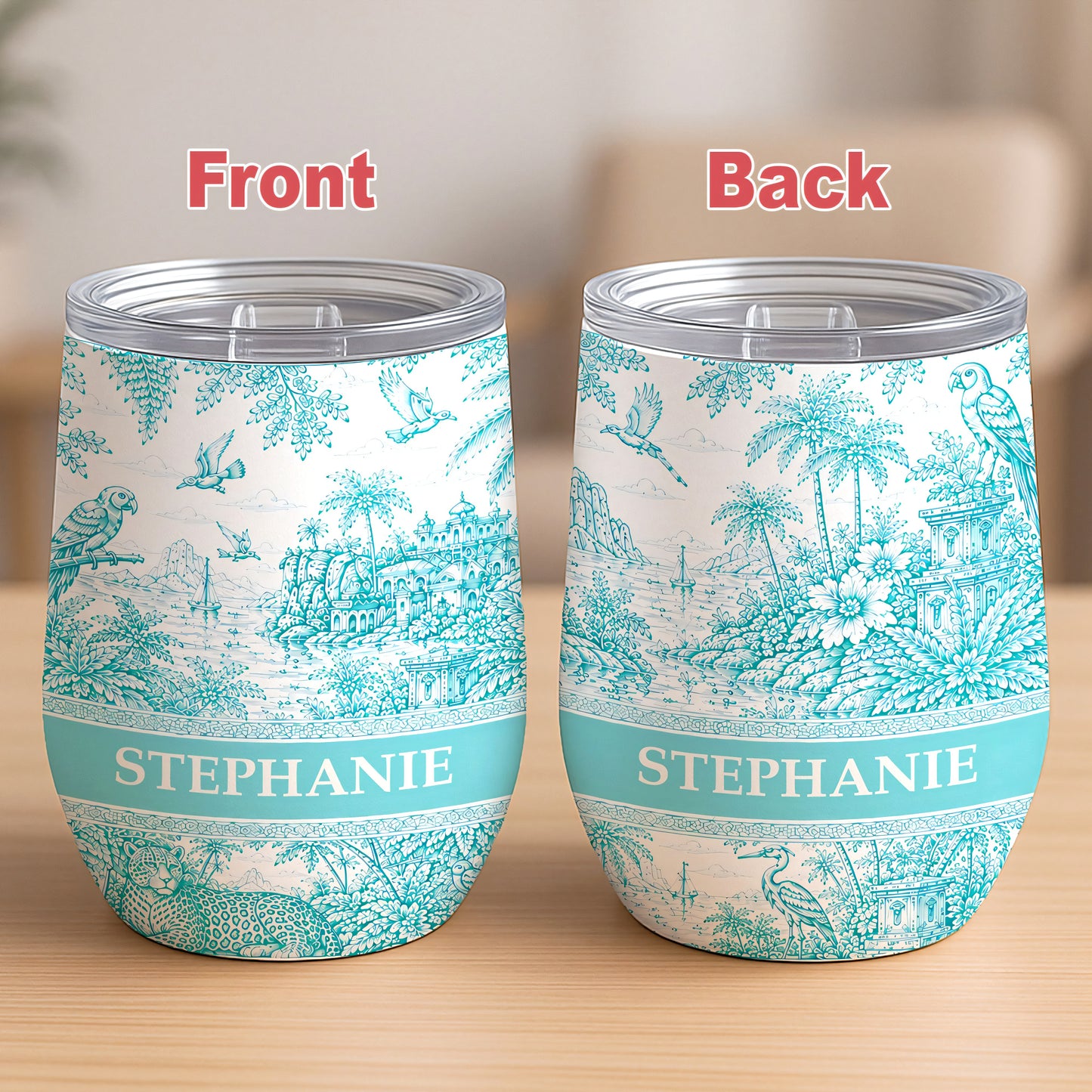 French Riviera Collection & Toile De Jouy Pattern Aquamarina - Personalized Wine Tumbler-Myprintsy