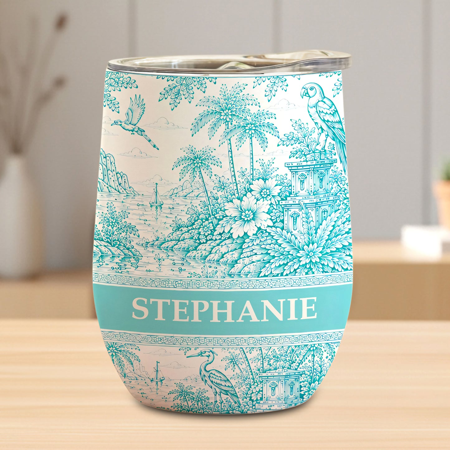 French Riviera Collection & Toile De Jouy Pattern Aquamarina - Personalized Wine Tumbler-Myprintsy