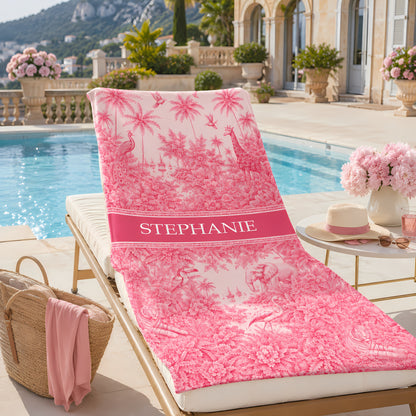 French Riviera Collection & Toile De Jouy Pattern Rose - Personalized Beach Towel-Myprintsy