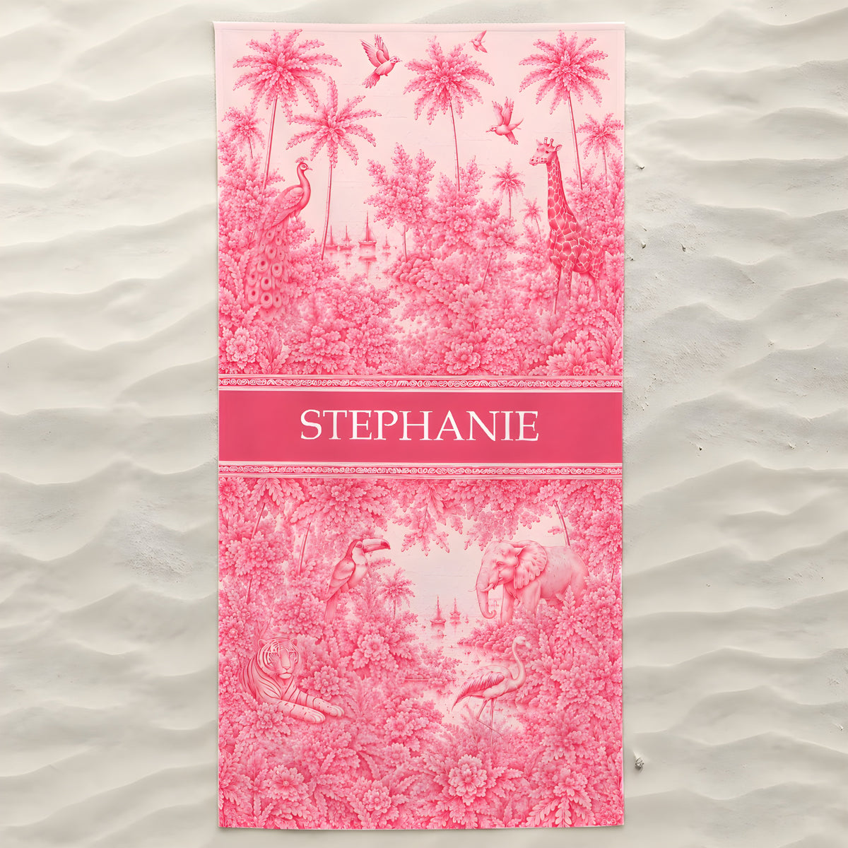 French Riviera Collection & Toile De Jouy Pattern Rose - Personalized Beach Towel-Myprintsy