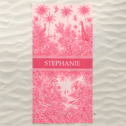 French Riviera Collection & Toile De Jouy Pattern Rose - Personalized Beach Towel-Myprintsy