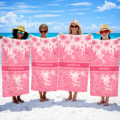 French Riviera Collection & Toile De Jouy Pattern Rose - Personalized Beach Towel-Myprintsy