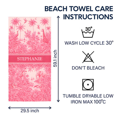 French Riviera Collection & Toile De Jouy Pattern Rose - Personalized Beach Towel-Myprintsy