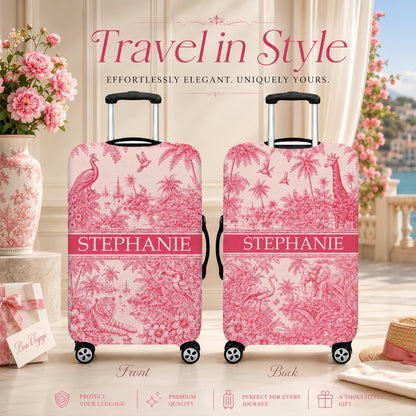 French Riviera Collection & Toile De Jouy Pattern Rose - Personalized Luggage Cover-Myprintsy