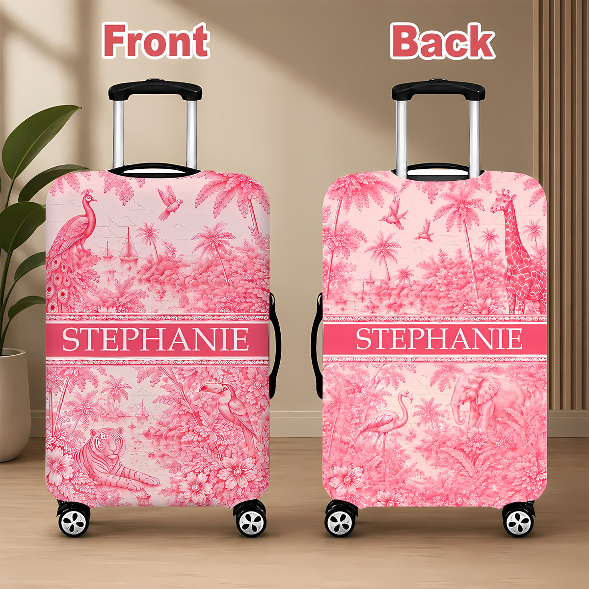 French Riviera Collection & Toile De Jouy Pattern Rose - Personalized Luggage Cover-Myprintsy