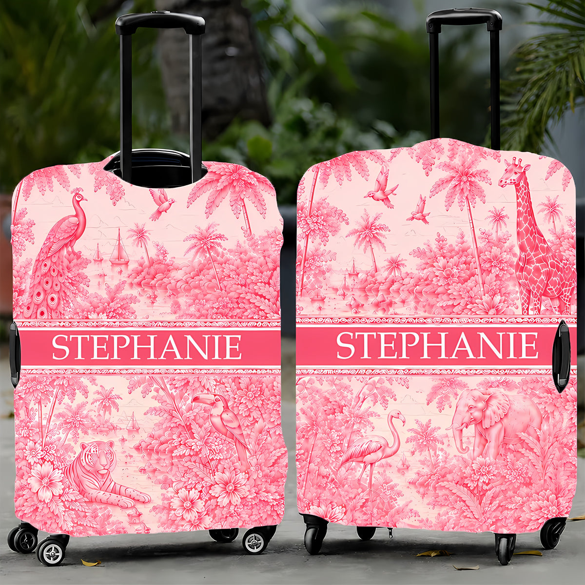 French Riviera Collection & Toile De Jouy Pattern Rose - Personalized Luggage Cover-Myprintsy