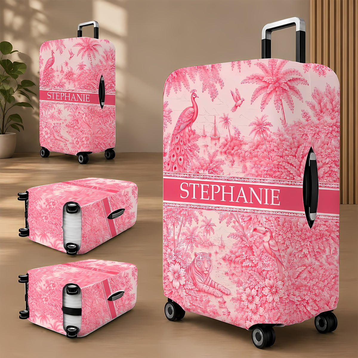 French Riviera Collection & Toile De Jouy Pattern Rose - Personalized Luggage Cover-Myprintsy