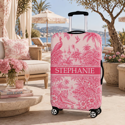 French Riviera Collection & Toile De Jouy Pattern Rose - Personalized Luggage Cover-Myprintsy