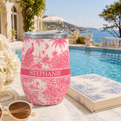French Riviera Collection & Toile De Jouy Pattern Rose - Personalized Wine Tumbler-Myprintsy