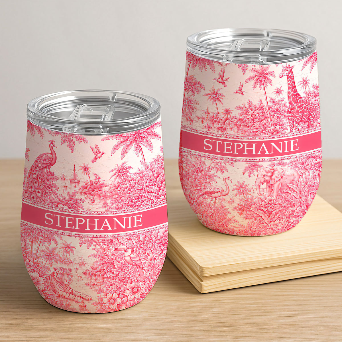 French Riviera Collection & Toile De Jouy Pattern Rose - Personalized Wine Tumbler-Myprintsy