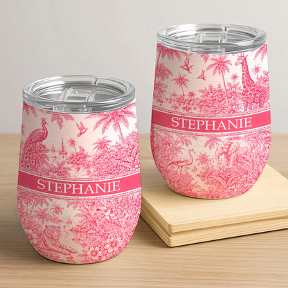 French Riviera Collection & Toile De Jouy Pattern Rose - Personalized Wine Tumbler-Myprintsy