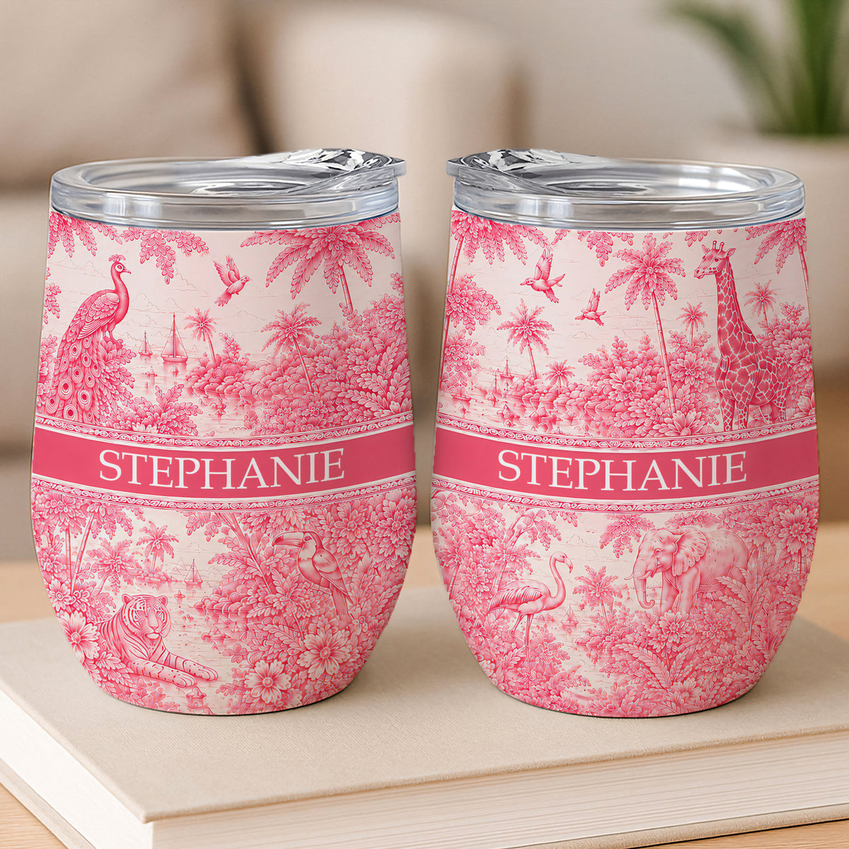 French Riviera Collection & Toile De Jouy Pattern Rose - Personalized Wine Tumbler-Myprintsy