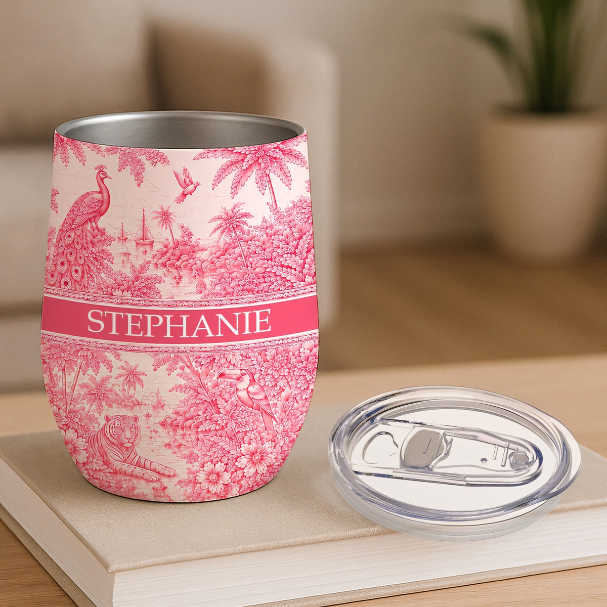 French Riviera Collection & Toile De Jouy Pattern Rose - Personalized Wine Tumbler-Myprintsy