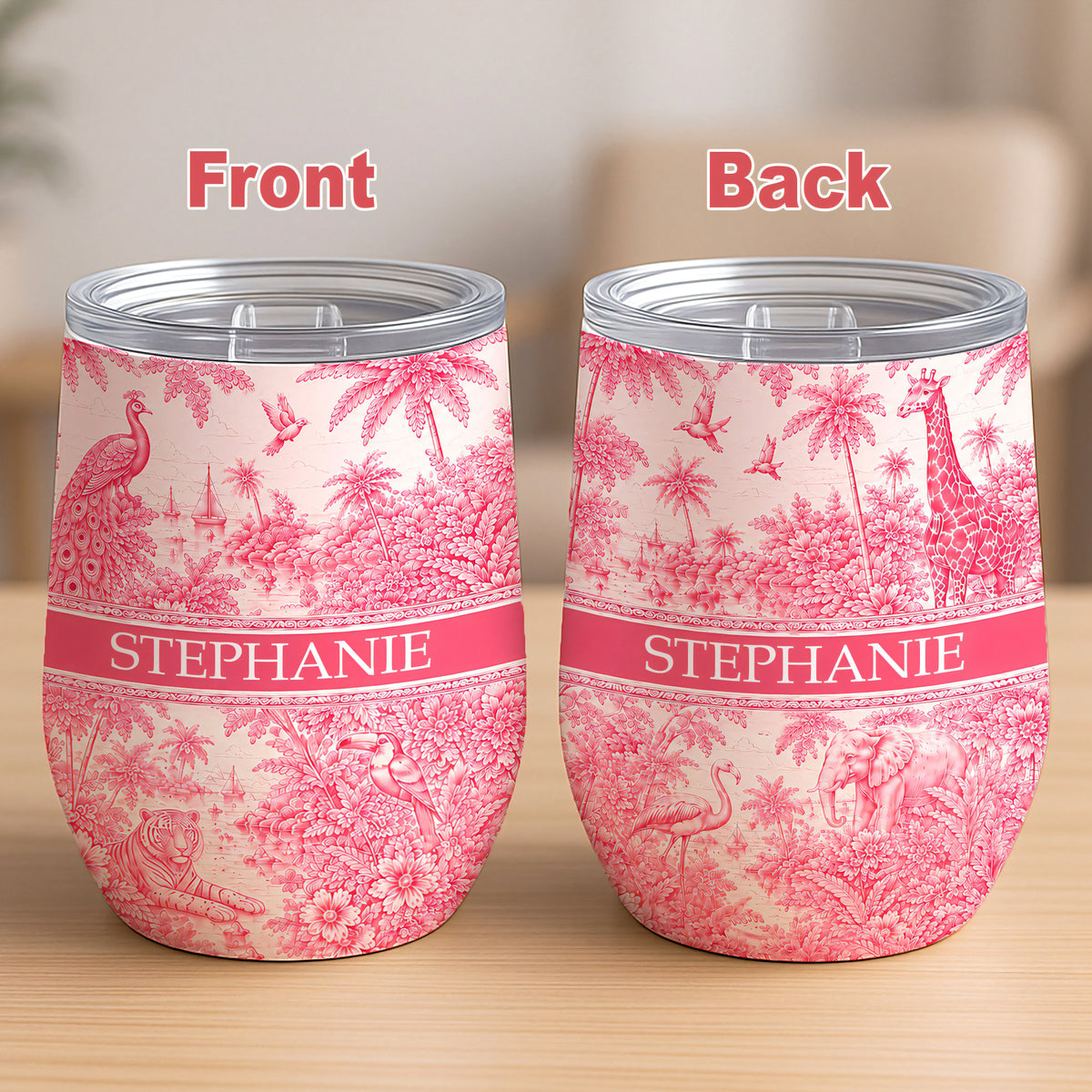 French Riviera Collection & Toile De Jouy Pattern Rose - Personalized Wine Tumbler-Myprintsy