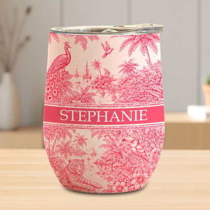 French Riviera Collection & Toile De Jouy Pattern Rose - Personalized Wine Tumbler-Myprintsy