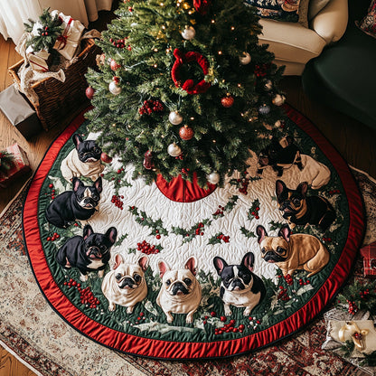 Frenchie Christmas Joy Quilted Christmas Tree Skirt-Myprintsy