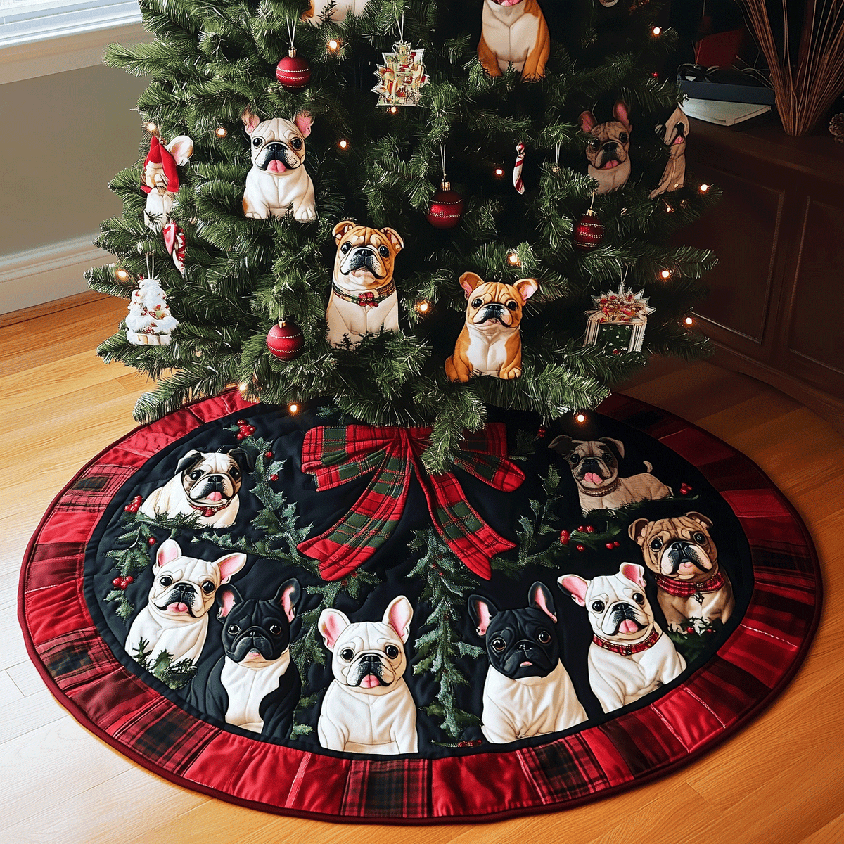 Frenchie Christmas Quilted Christmas Tree Skirt-Myprintsy