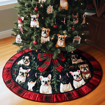Frenchie Christmas Quilted Christmas Tree Skirt-Myprintsy