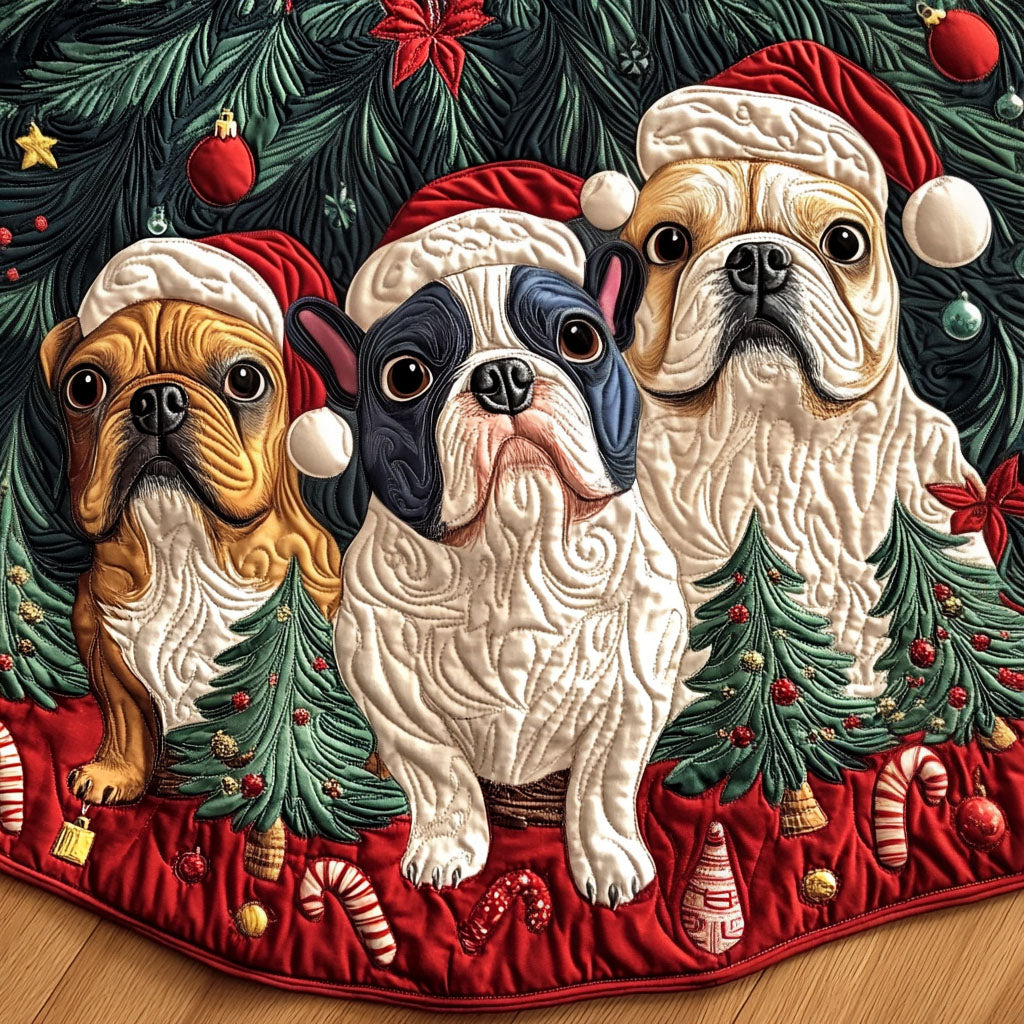 Frenchie Flair Quilted Christmas Tree Skirt-Myprintsy