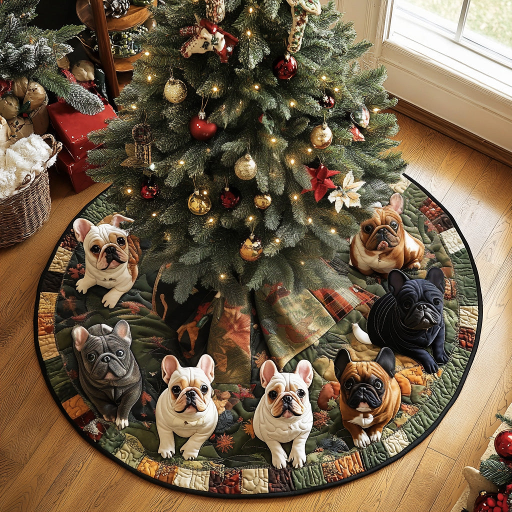 Frenchie Holiday Spirit Quilted Christmas Tree Skirt VTQ-Myprintsy