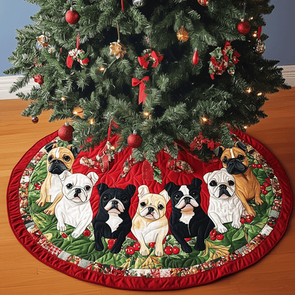 Frenchie Holiday Spirit Quilted Christmas Tree Skirt-Myprintsy
