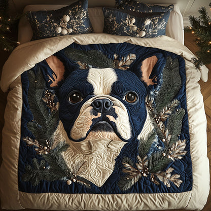 Frenchie Snowy Snuggles -Piece Quilted Bedding Set VTQ-Myprintsy