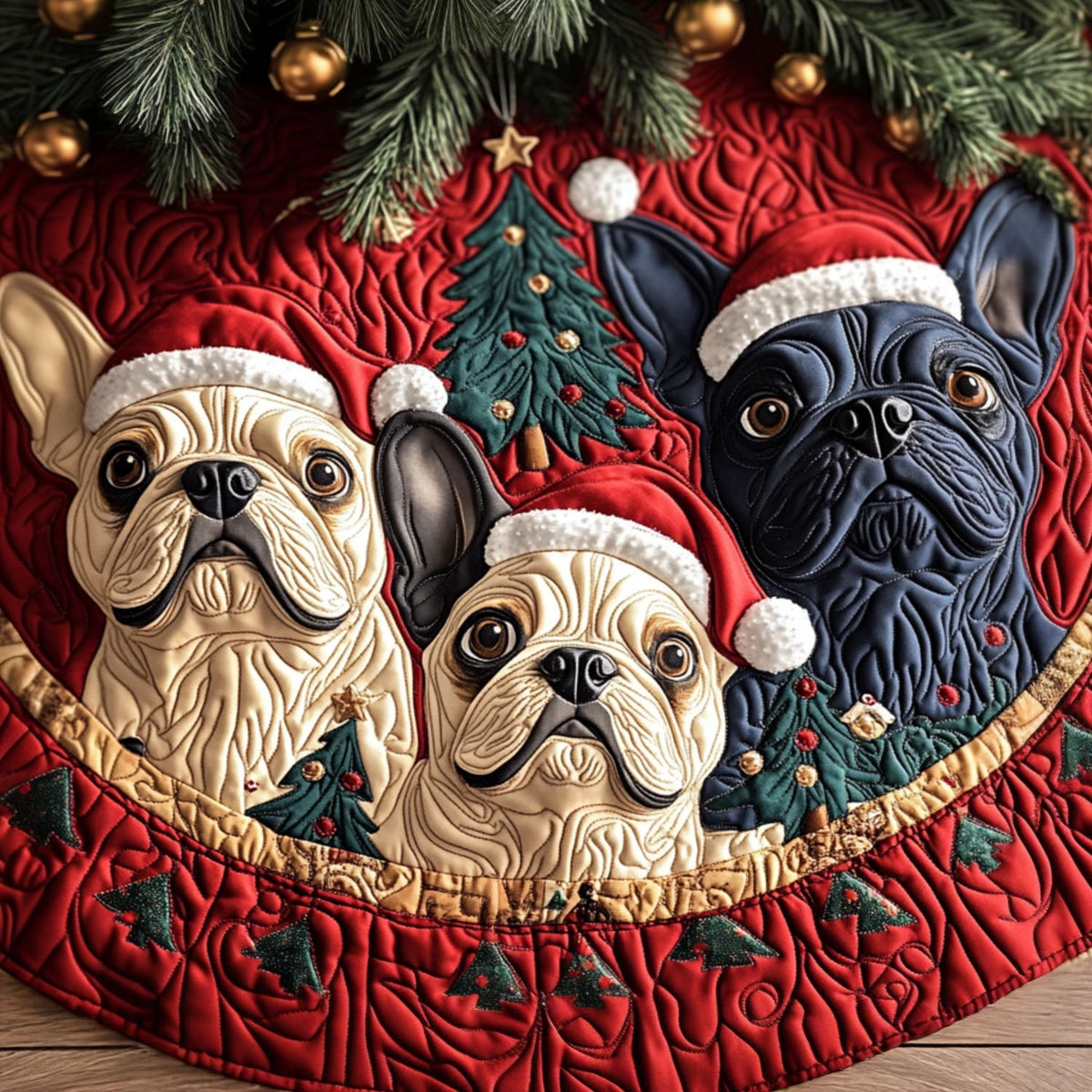 Frenchie Spirit Quilted Christmas Tree Skirt-Myprintsy