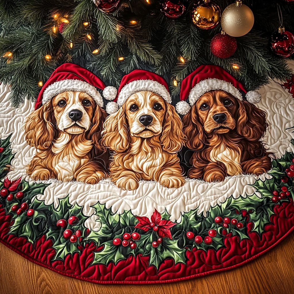 Friendly Spaniel Quilted Christmas Tree Skirt-Myprintsy