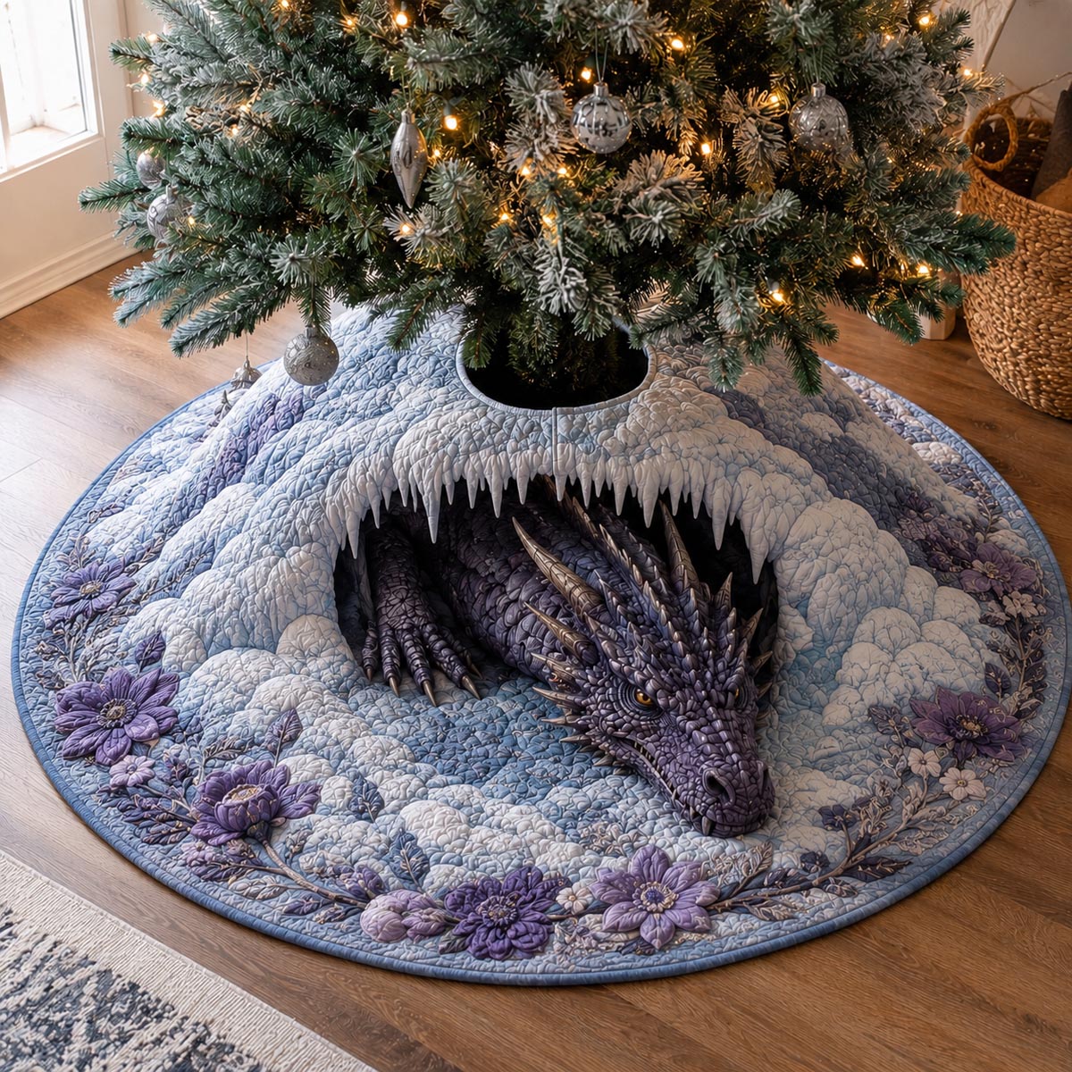 Frost Dragon Cave Christmas Quilted Tree Skirt-Myprintsy